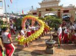 Temple festival with lion and dragon dance at temple courtyard
